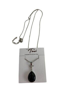 Designed by Toni Composite Onyx Teardrop Pendant Necklace 30" NWT